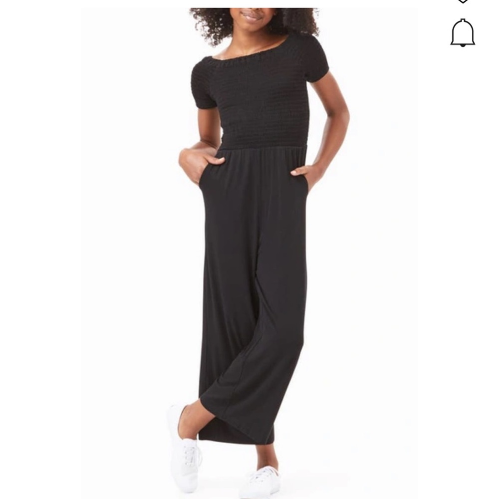 Habitual Girl Kids' Colette Smocked Jumpsuit In Black- size 10